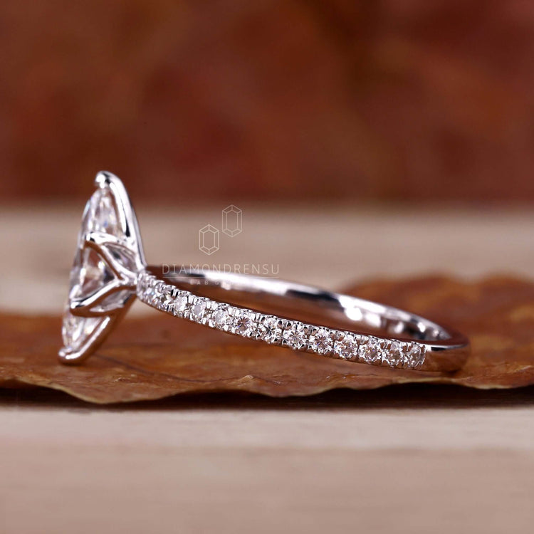 Marquise Cut Lab-Grown Diamond Pavé Ring 1 CT - 10k White Gold - Size P