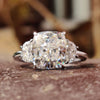 4.31 TCW Cushion Cut with Half Moon Antique Three Stones Engagement Ring