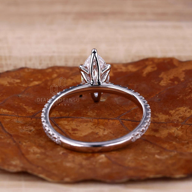 Marquise Cut Lab-Grown Diamond Pavé Ring 1 CT - 10k White Gold - Size P