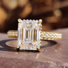 2.82 TC Colorless Emerald Cut Moissanite Cathedral Pave Set Affordable Moissanite Engagement Ring
