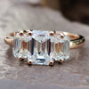 2.62 CT Emerald Step Cut Three Stone Moissanite Engagement Ring
