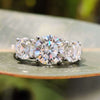 3.17 TCW Round Brilliant Cut Colorless Moissanite Three Stone Engagement Ring