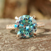 3.67 TW Round Cut Cyan Blue Moissanite Pave Set Engagement Ring