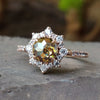 Sun Flower Halo Engagement Ring with Champagne Round Rose Cut Moissanite