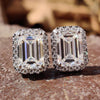 4.58 TCW Emerald Step Cut Classic Halo Moissanite Stud Earrings