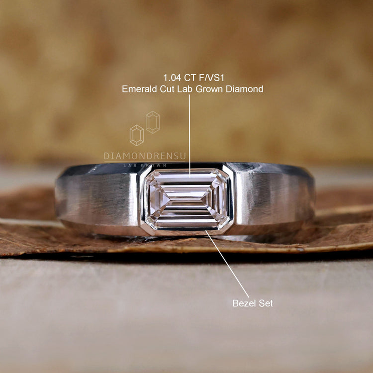 Emerald Cut Lab-Grown Diamond Bezel Setting Men's Ring 1 - 2 CT