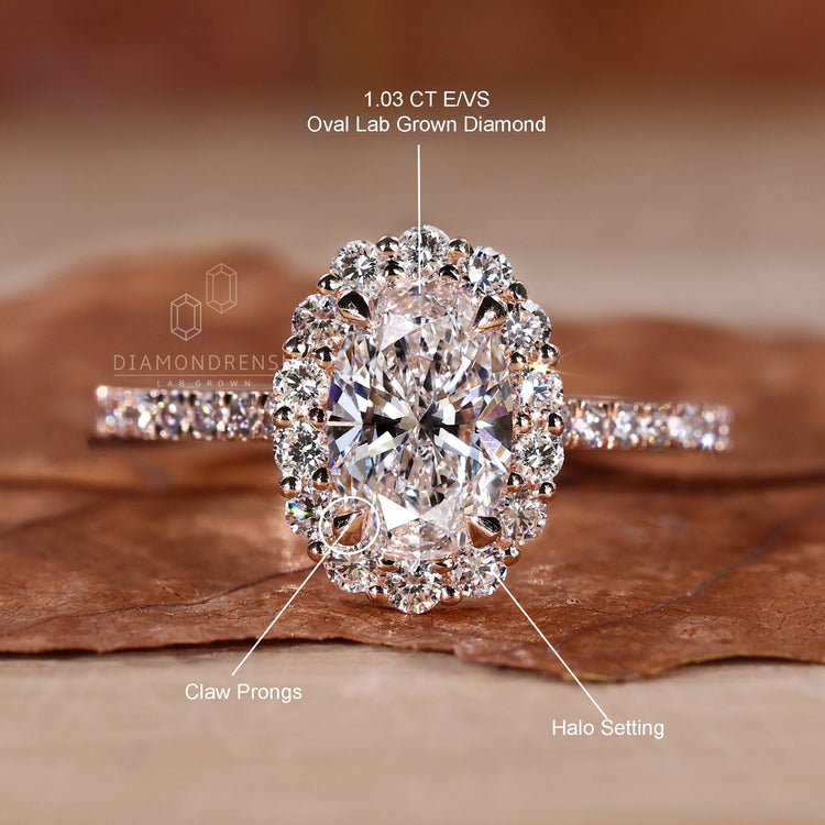 Oval Cut Lab-Grown Diamond Halo Pavé Ring 0.8 - 2 CT