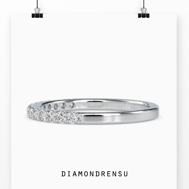 Round Moissanite Flat Band Half Eternity Wedding Band 1.7MM