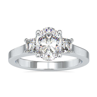 2.04 TCW Oval and Trapezoid Moissanite Three Stones Engagement Ring