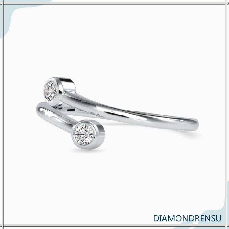 Round Moissanite Bypass Bezel Two Stone Wedding Band
