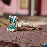 Vintage Look 9.22 TW Cyan Blue Radiant Cut Antique Vintage Moissanite Bridal Set