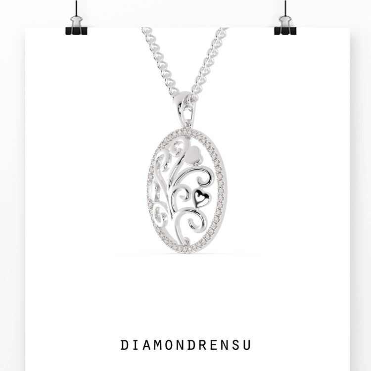 Round Moissanite Oval Outline Tree of Life Pendant Set 0.2 TCW
