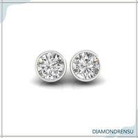 1.97 TCW Round Cut Colorless Moissanite Bezel Set Moissanite Stud Earrings