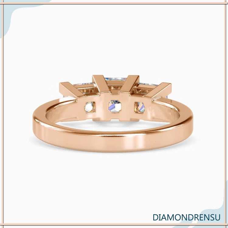 Classic 2.89 DEW Princess Moissanite Three Stones Engagement Ring