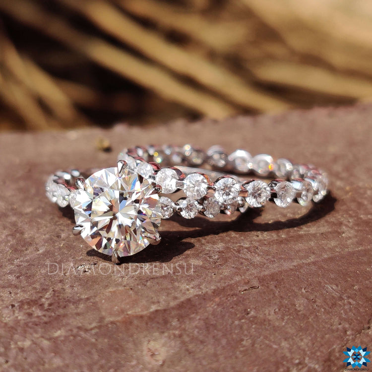 4.04 TCW Round Cut Floating Bubble Set Pave Moissanite Wedding Ring Set