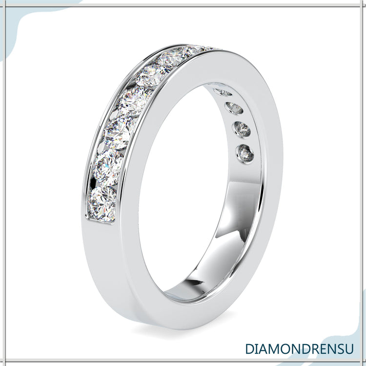 Round Moissanite Channel Set Half Eternity Band 3MM