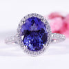 Tanzanite Gemstone Ring, 4.29 CT Natural Tanzanite Oval Shape Wedding Ring, Halo/Pave Round Moissanite