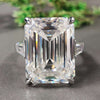 Emerald and Tapered Baguette Cut Moissanite Ring, 20.19 TCW Moissanite Three Stones Engagement Ring