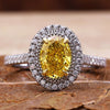 Oval Cut Fancy Yellow Lab-Grown Diamond Wrap Pavé Halo Milgrain Ring 1 CT