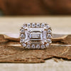 1.02 CT Emerald Cut Lab-Grown Diamond Halo Cathedral Set Ring