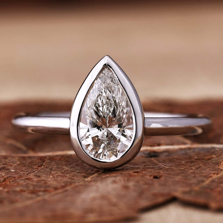 Pear Cut Lab-Grown Diamond Bezel Solitaire Ring 1 CT