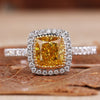 Cushion Cut Intense Yellow Lab-Grown Diamond Pavé Halo Milgrain Ring 1.2 CT