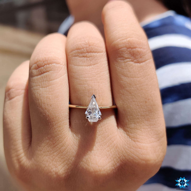 0.92 CT Unique Spear Cut Minimalist Solitaire Moissanite Ring