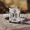 Emerald Cut 6.70 TW Moissanite Invisible Halo Engagement Ring, U Shape Pave Shared Prong Unique Moissanite Engagement Ring