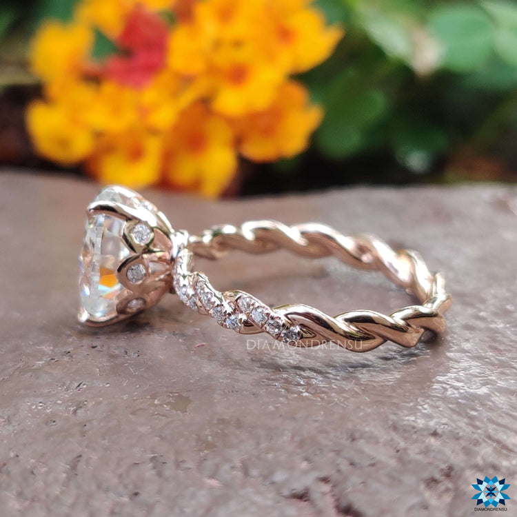 Oval Cut Moissanite Rope Pavé Ring 2.2 TCW
