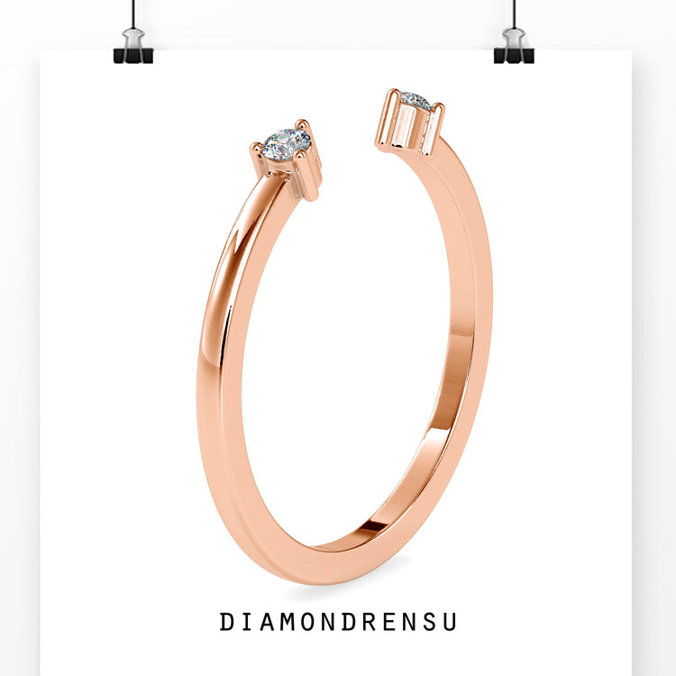 Round Moissanite Dual Stone Open Cuff Wedding Band
