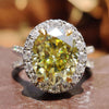 Oval Cut Canary Yellow Moissanite Pavé Halo Unique Split Shank Ring 4.5 CT