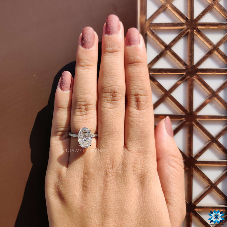 Oval Cut Crushed Ice Moissanite Solitaire Ring