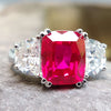 Cushion Cut Red Garnet with side Half-Moon Moissanite Three Stone Ring
