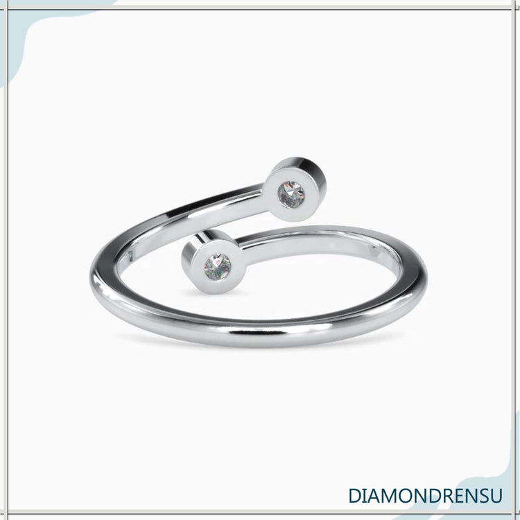Round Moissanite Bypass Bezel Two Stone Wedding Band