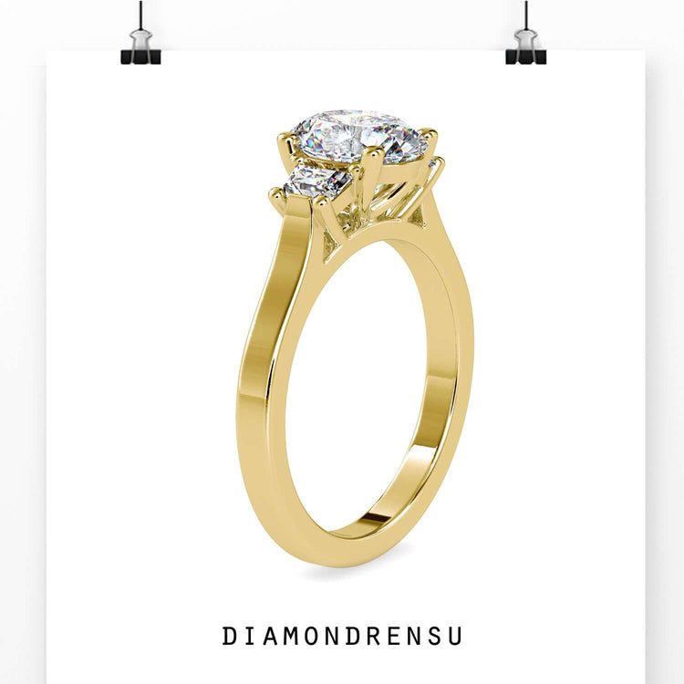 2.04 TCW Oval and Trapezoid Moissanite Three Stones Engagement Ring