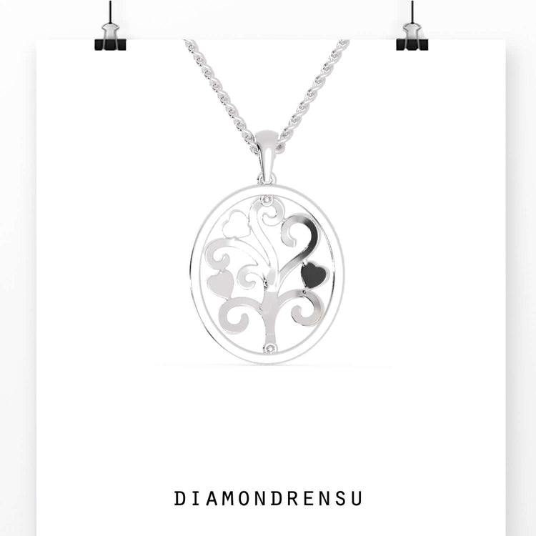 Round Moissanite Oval Outline Tree of Life Pendant Set 0.2 TCW