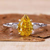 Pear Cut Intense Yellow Lab-Grown Diamond Three Stones Ring 1.6 CT