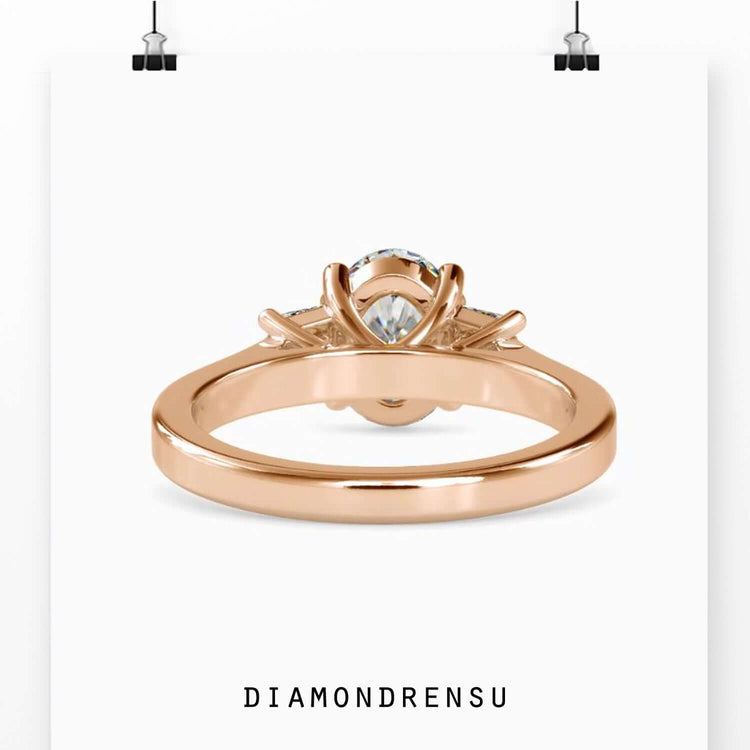 2.04 TCW Oval and Trapezoid Moissanite Three Stones Engagement Ring