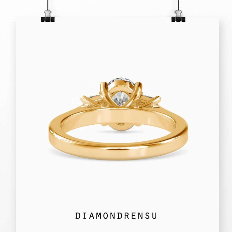 2.04 TCW Oval and Trapezoid Moissanite Three Stones Engagement Ring