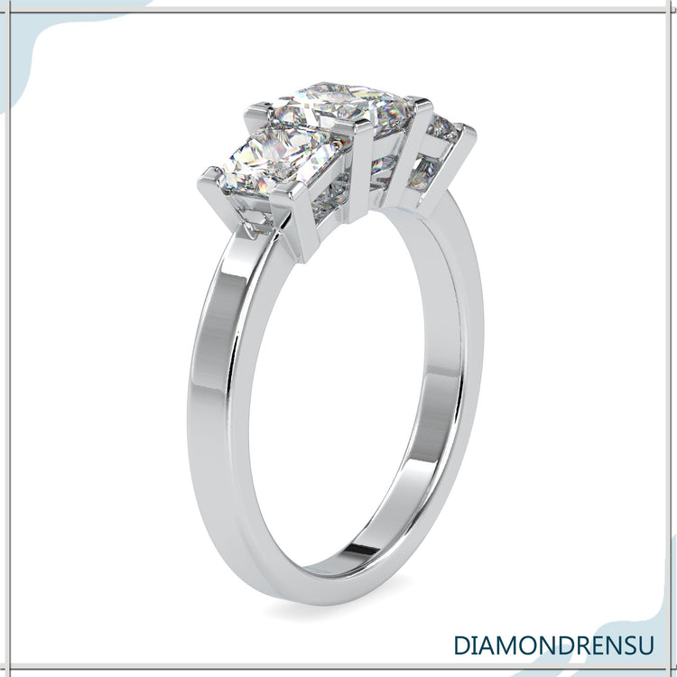 Classic 2.89 DEW Princess Moissanite Three Stones Engagement Ring
