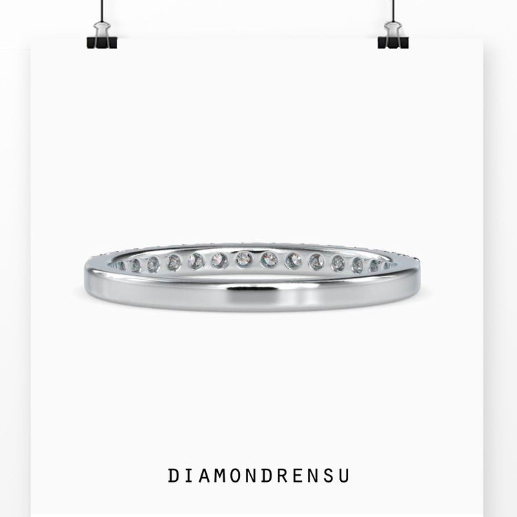Round Moissanite Flat Band Half Eternity Wedding Band 1.7MM