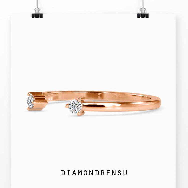 Round Moissanite Dual Stone Open Cuff Wedding Band