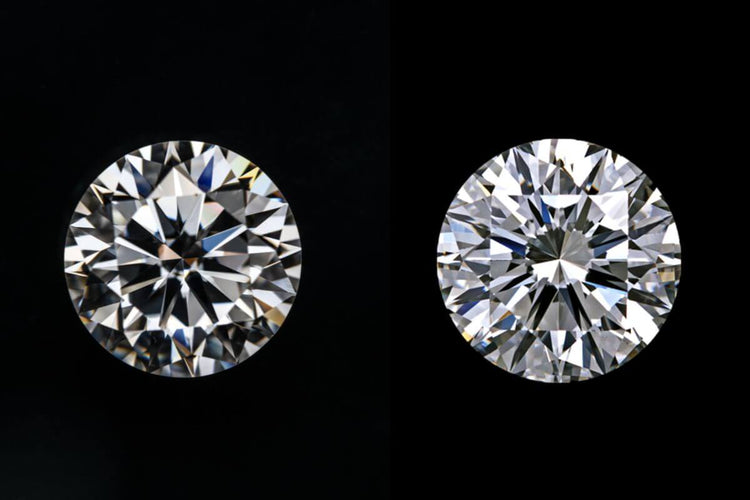 Ideal Cut Diamond on left side vs Excellent Cut on right side
