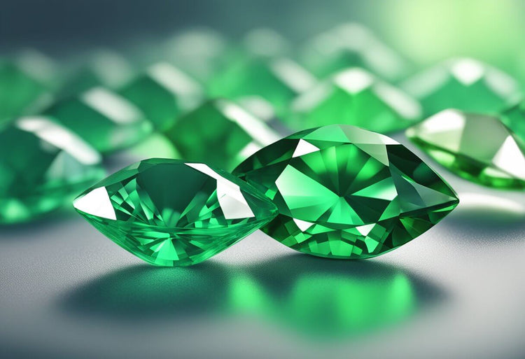 Two lab created emerald diamonds close up view