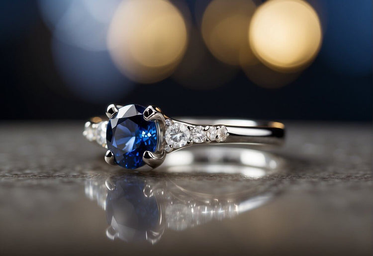 A beautiful close up view of 1 Carat Sapphire diamond ring.