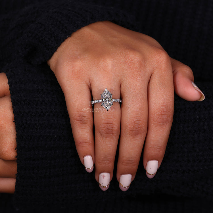 White gold ring used in hidden halo engagement ring.
