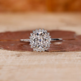 Cushion Cut Diamond Ring with halo diamond engagement ring.
