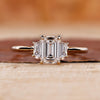 1.01 CT Emerald Cut Lab Grown Diamond Ring, Side Trapezoid Three Stone Diamond Ring