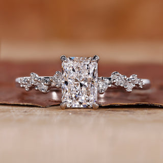 Hidden Halo Engagement Ring with radiant cut diamond ring.
