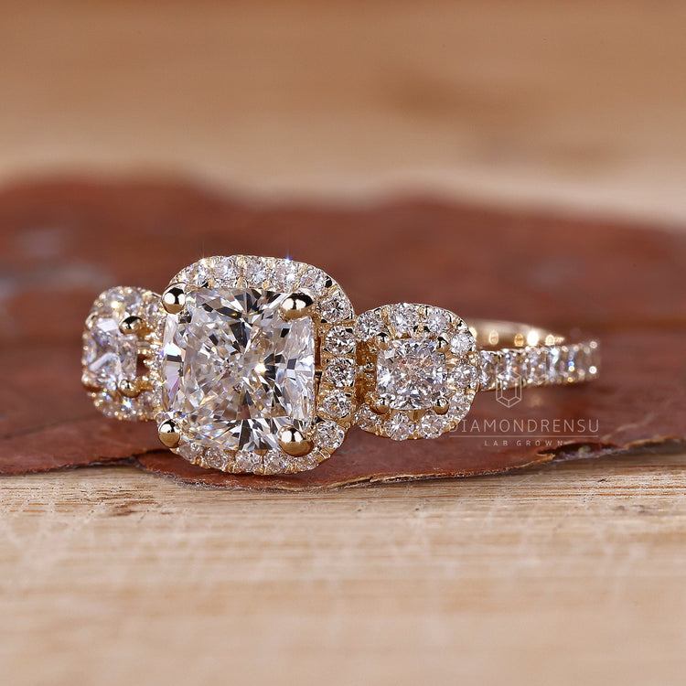 4 prong setting ring paired with yellow gold ring.
